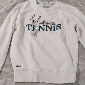 Lacoste Live White Crewneck Sweater with Tennis Graphic Size XS